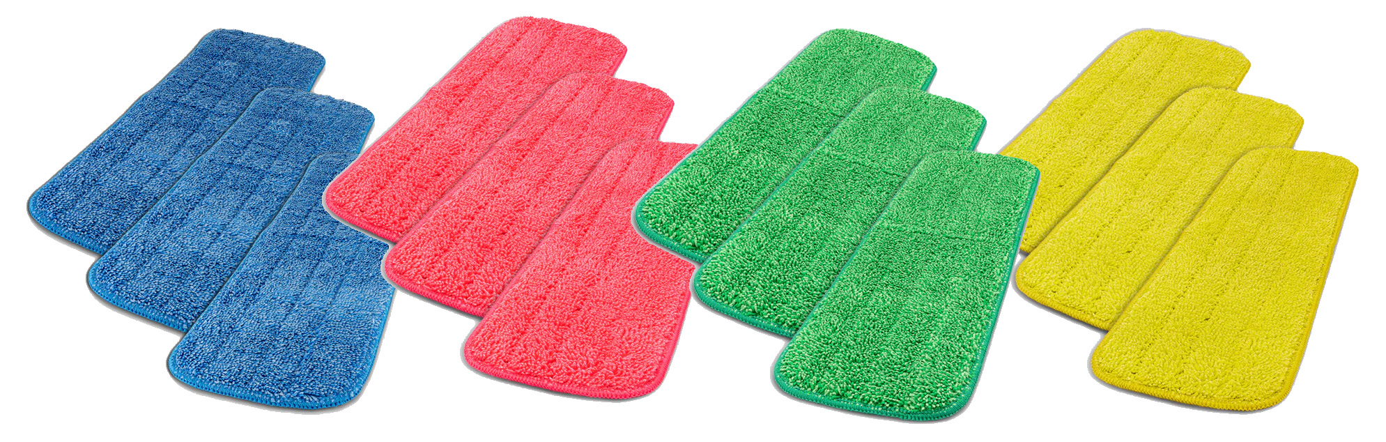 Photo of several different colors of microfiber flat mop pads